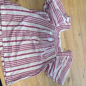 LOFT Pink and White Striped Cotton Top
